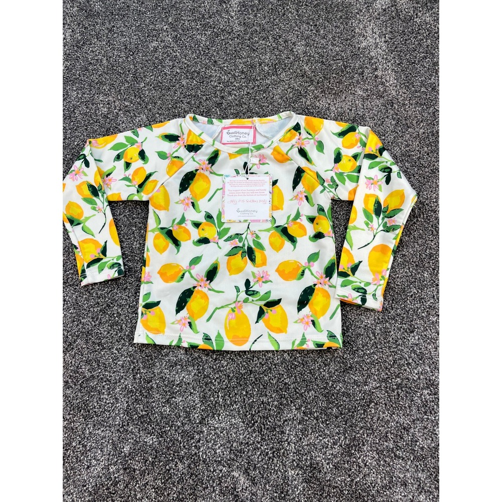 SweetHoney Clothing Co Lemon‎ Print Long Sleeve Top Yellow White Girls 18m NWT